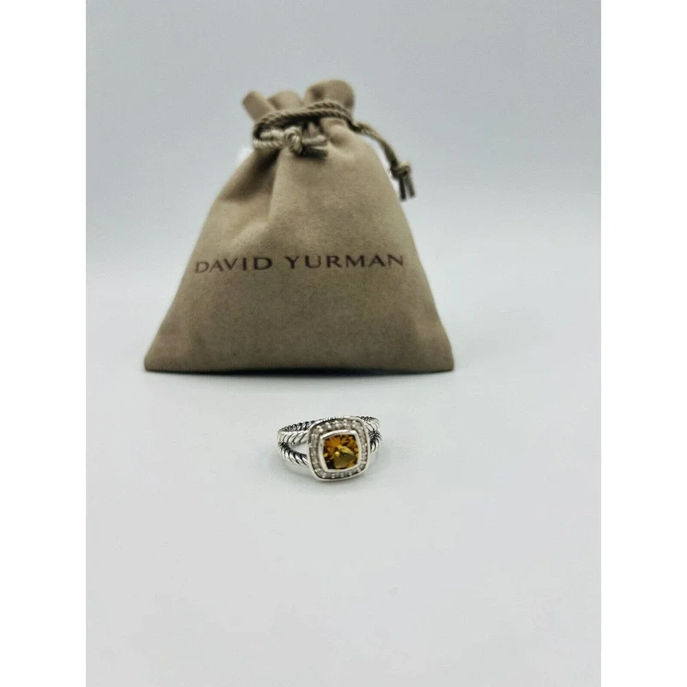 David Yurman Sterling Silver Citrine & Diamond Petite Albion Ring Size 9